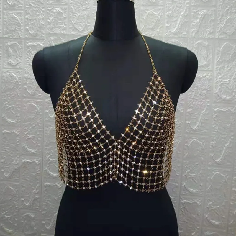 Топ на бретелях ручной работы с кристаллами стразы Холтер сетка открытая спина