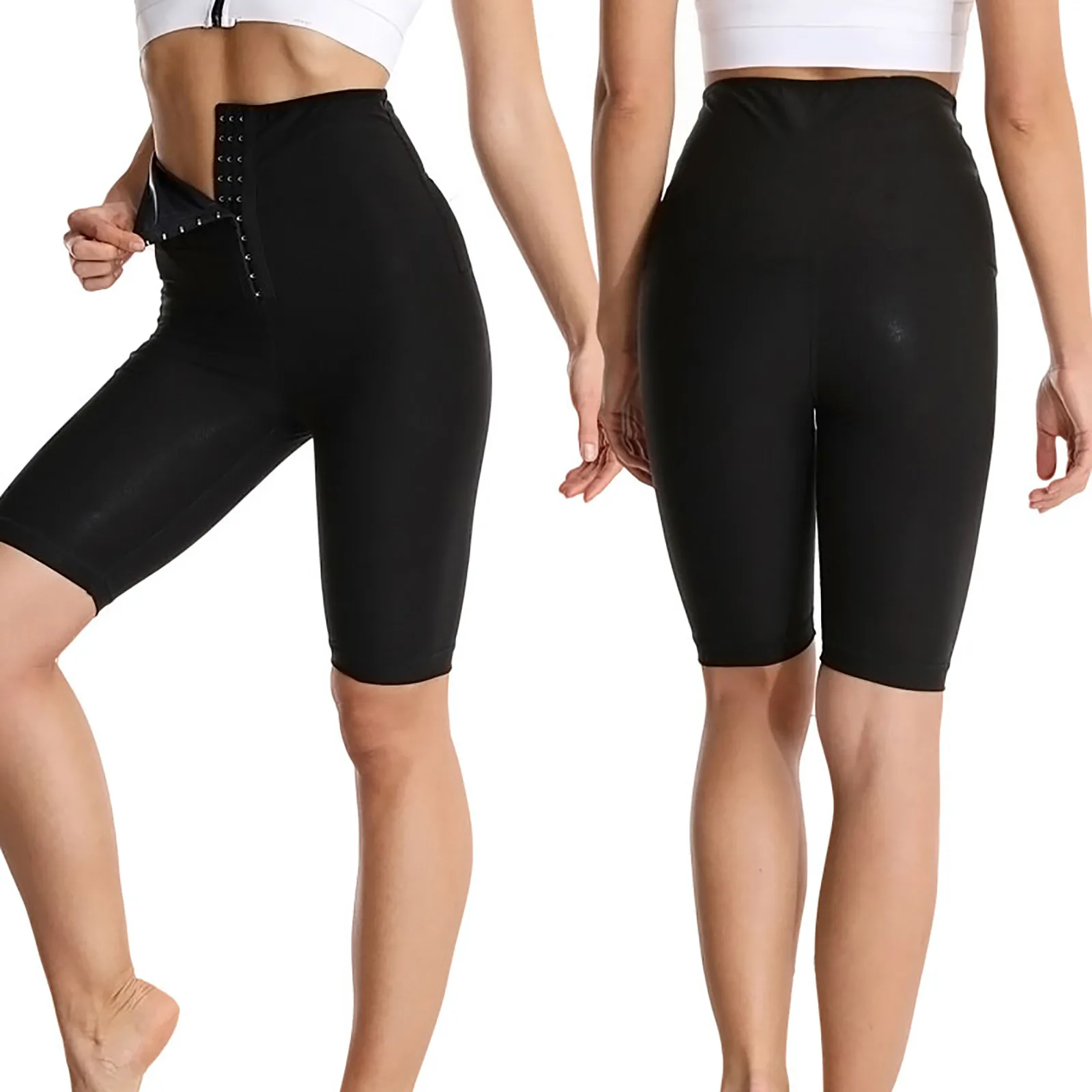 

Women Sweating Elastic Waist Trainer Tummy Control Fitness Leggings Shorts High Waist Seamless Leggings Push Up Leggins Sport