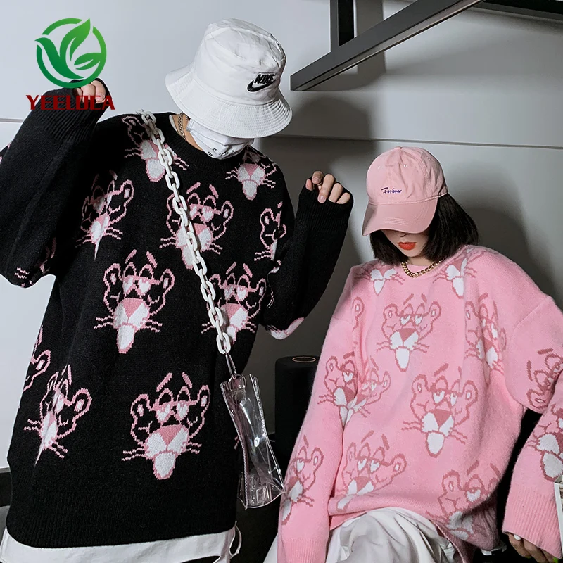 Популярный бренд Розовая пантера в Корейском стиле осенне зимний свободный Свитер оверсайз Женский