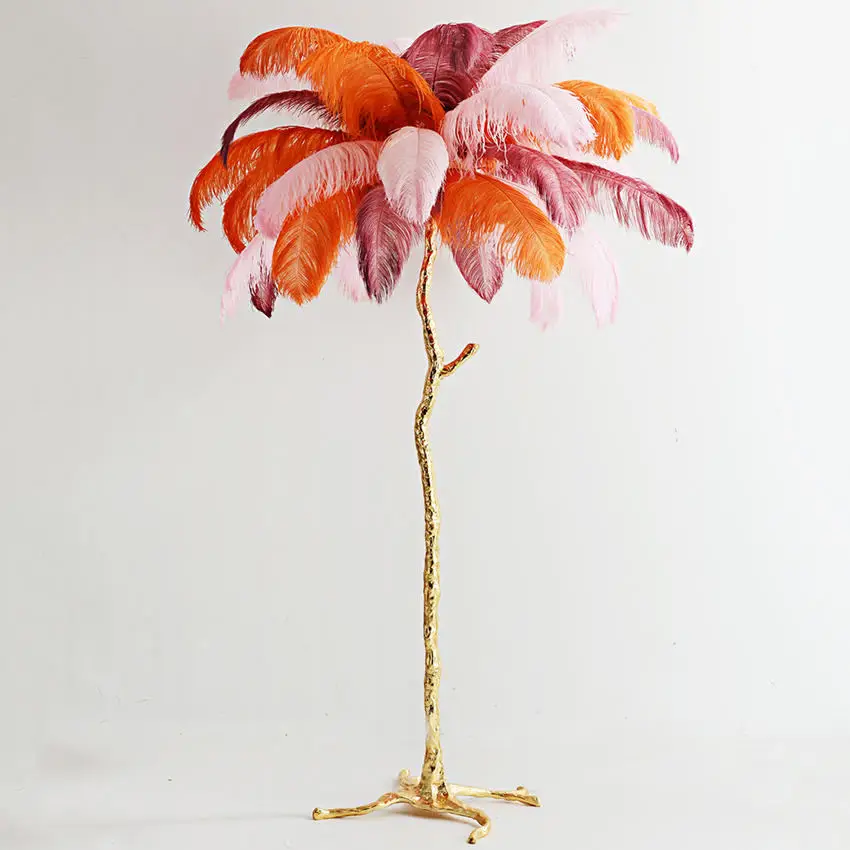 Современный СВЕТОДИОДНЫЙ торшер для гостиной страусиное перо золото медь напольные светильники стоячие лампы, украшение для дома световые стойки освещение - Цвет абажура: Color