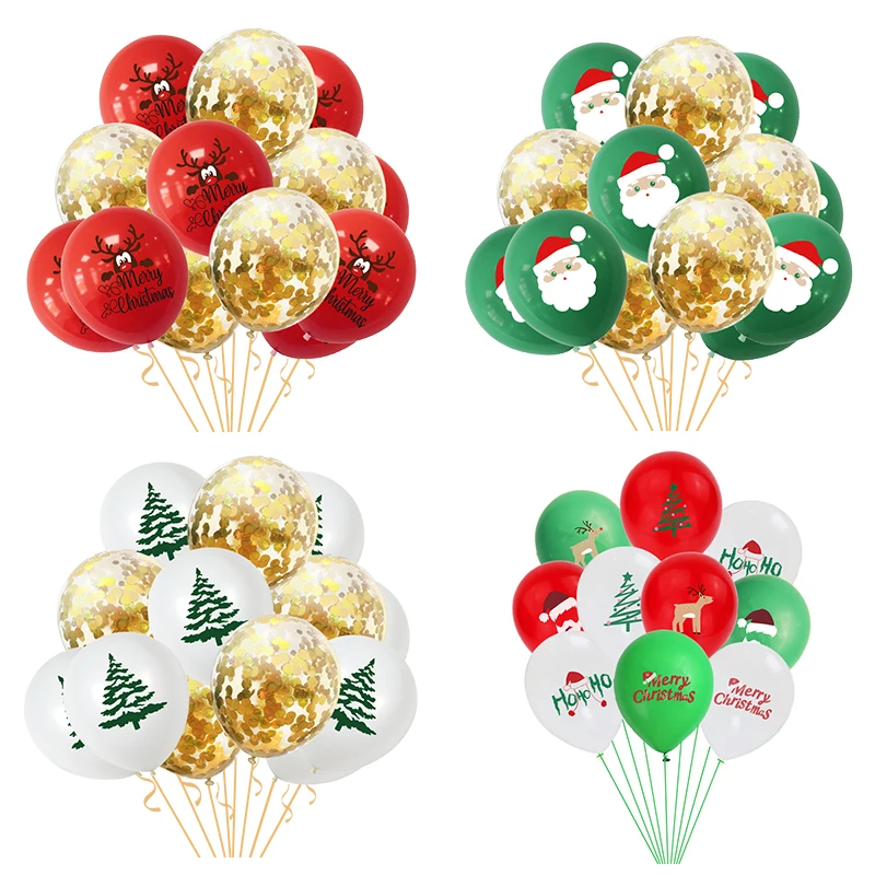 

15pcs/set 12inch Christmas Latex Balloons Tree Deer Santa Claus Print Baloon Gold Red Green Confetti Ballons for Xmas Decoration