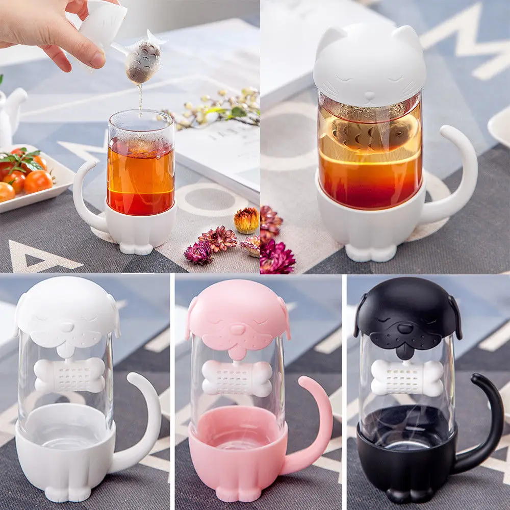 Мультяшный котенок кружка с фильтром стеклянные бутылки для воды чай не скользит