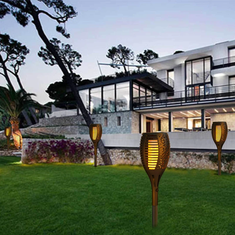 

Солнечные светодиодные Подземные Лампы с эффектом огня, освесветильник для лужайки, реалистичное мерцание, IP65, уличный декор, светильник