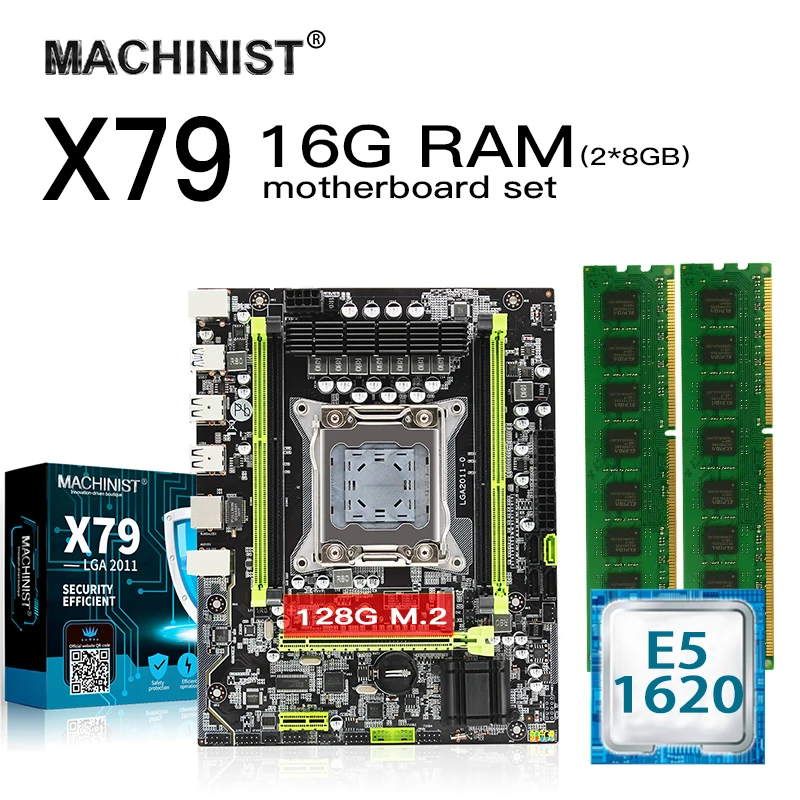 X79 материнская плата lga 2011 комплект с Intel Xeon E5 1620 CPU 16G(2*8G) DDR3 память ECC REG RAM MATX NVME M.2 128GB