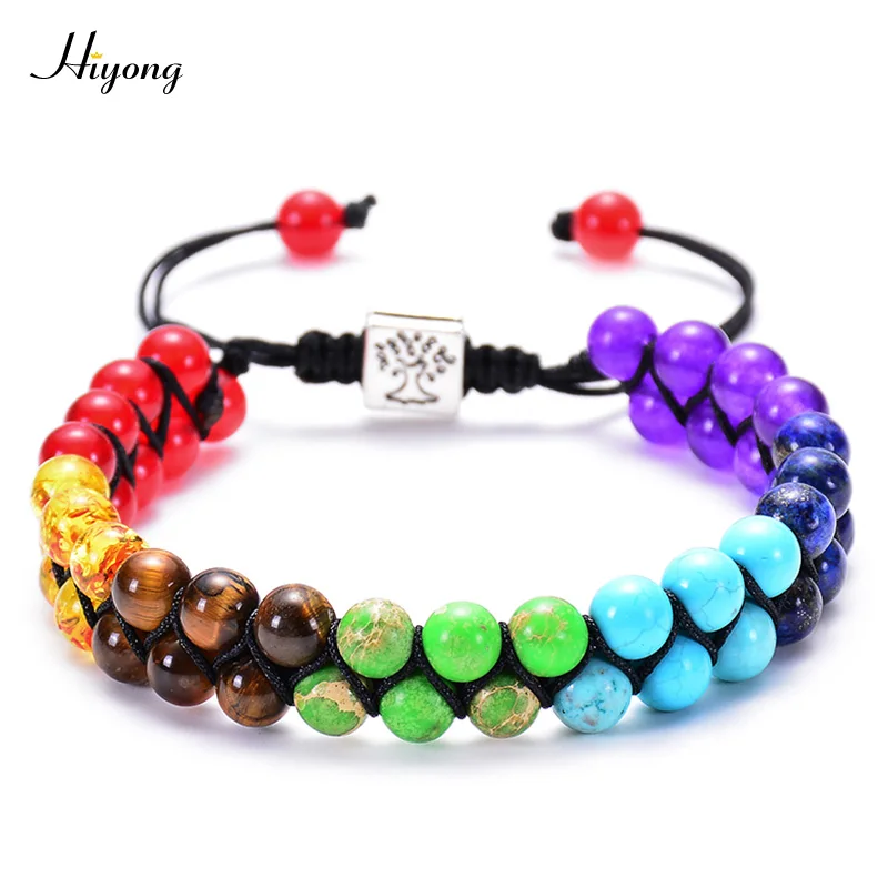 Chakra bracelet HIYONG тигровый глаз и лавовый камень рок эфирное масло диффузор Браслет натуральные лечебные камни бусины браслет 8 мм регулируемые браслеты для мужчин - Окраска металла: Chakra bracelet