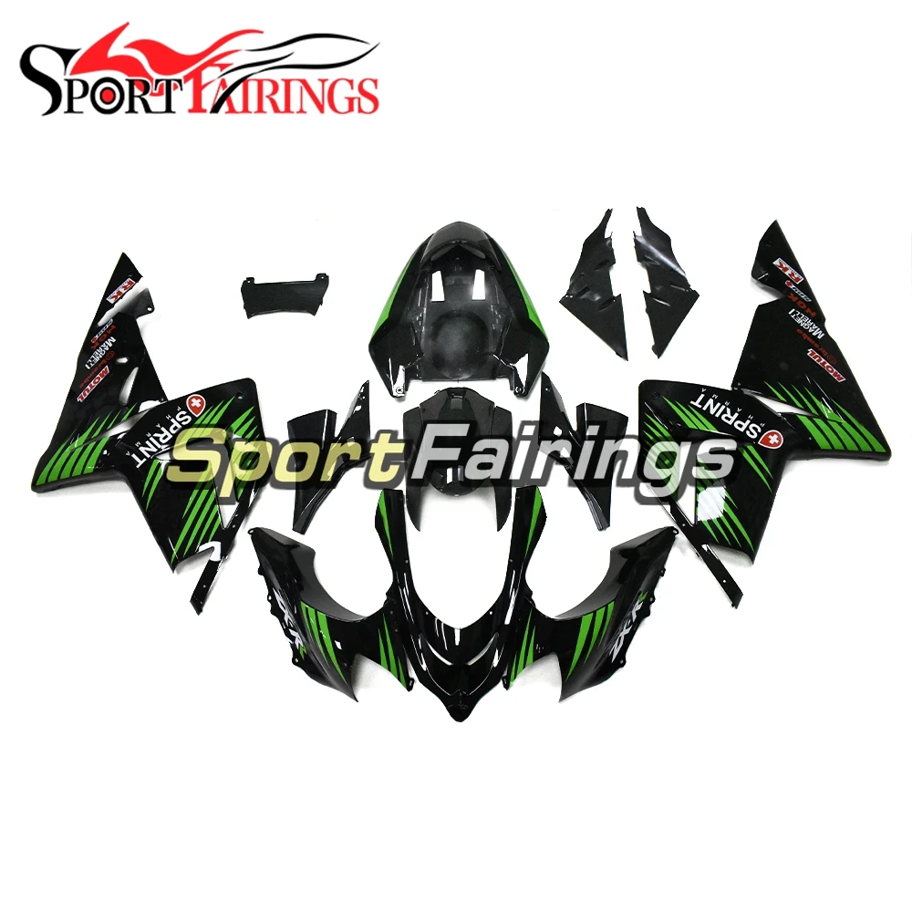 

Крышки для Kawasaki ZX-10R 2004 2005, кузов из АБС-пластика, впрыскивающие коронки Autocycle ZX10R 04 05, панели, черные, зеленые полосы
