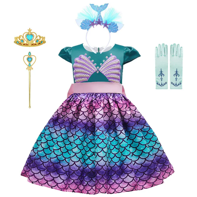 

Girl Princess Little Mermaid Ariel Dress Little Mermaid Dress For Girls Kids Fish Scale Gradient Color Pearl Shell Party Dresses