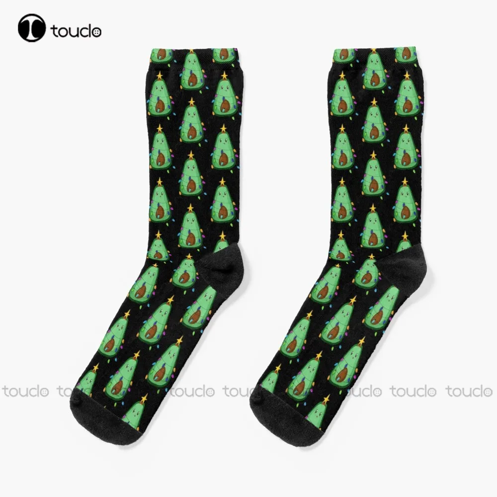 

Merry Vegan Avocado Tree Christmas Vegetables Cartoon Light Avoca Socks Dance Socks 360° Digital Print Fashion New Women Men