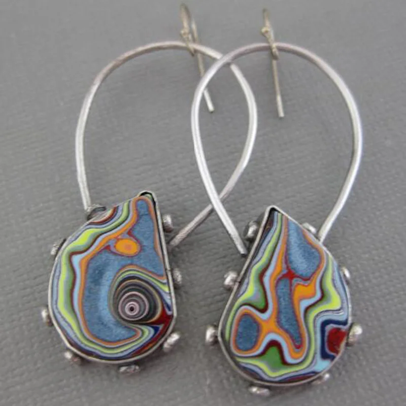 

Vintage Water Drop Colorful Resin Stone Earrings Boho Jewelry Spiral Marbling Pattern Big Drop Dangle Earrings for Women