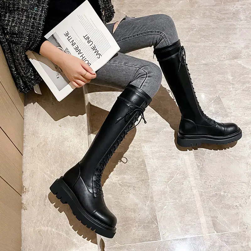 

Fasten zipper boots, long boots, wear-resistant non-slip women's boots, winter women's British style 2020 new clown platform