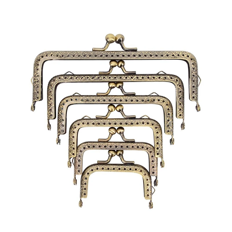 

6 Size Metal Frame Kiss Clasp Lock for Purse Making Metal Frame Purse Frame Kiss Clasp Lock Square Bag Clutch Frame DIY Craft, A