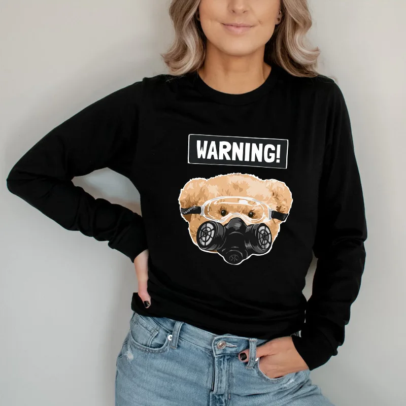 

100% Cotton Cool Handsome Bear Print Long-sleeved Hoodie Women Autumn And Winter Casual Super Dalian Hoodie With Ladies Sweater