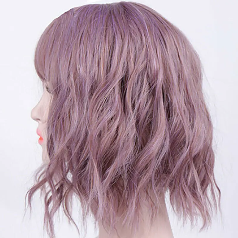 Синтетические волосы розовые короткие волнистые парики с челкой термостойкие