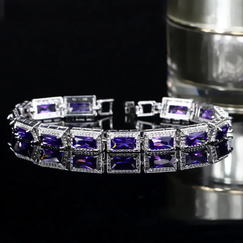 Purple Wong Rain, богемные, 925 пробы, серебро, создан Муассанит, аметист, драгоценный камень, браслет, очаровательный браслет, хорошее ювелирное изделие - Цвет камня: Purple
