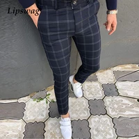 vintage plaid print slim pencil pants for men casual long trousers 2021 spring summer fashion streetwear mens clothes harajuku