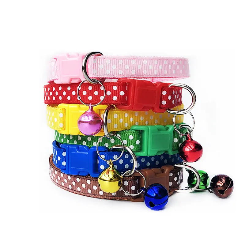 

White Dot Pattern Pet Collar With Bell Adjustable Nylon Buckles Fashion Safety Pet Collar Supplies For Accessories wholesale