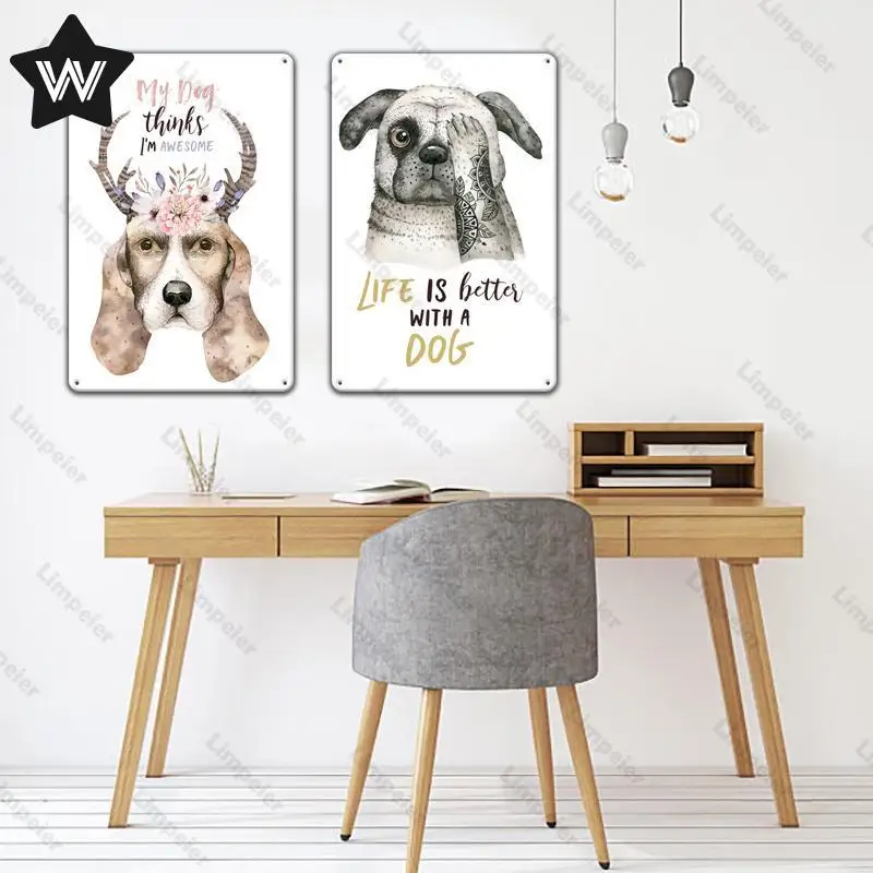 Металлический жестяной плакат с собакой милые животные настенные наклейки