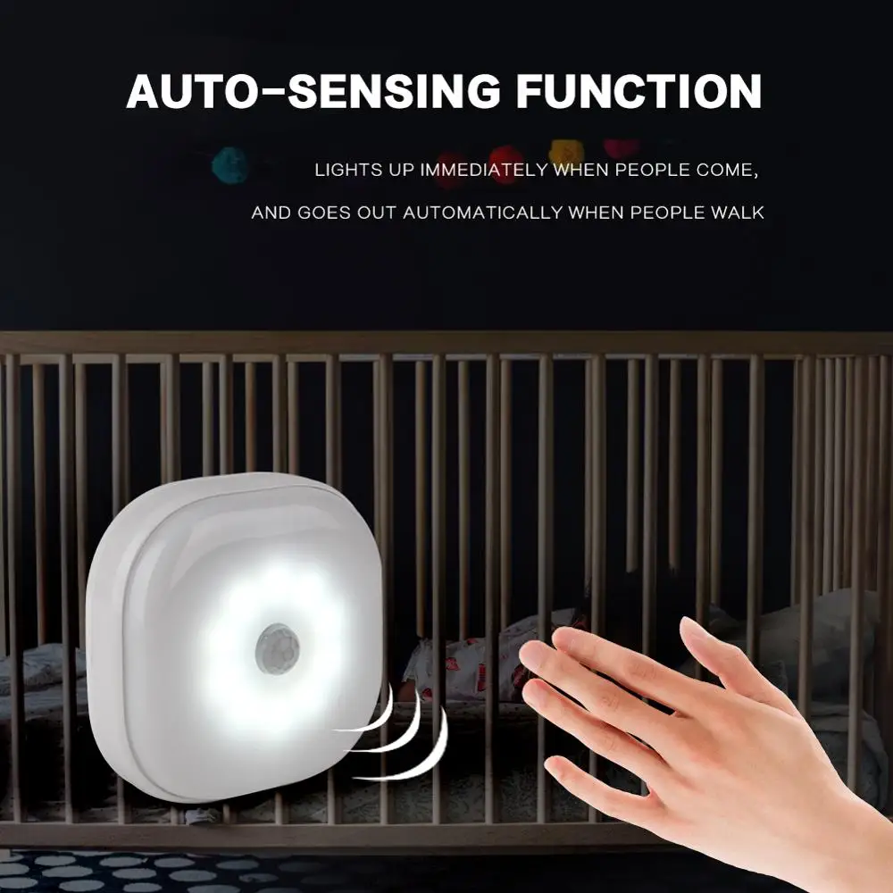 Ночной светильник с датчиком движения мини квадратный для спальни светодиодный s