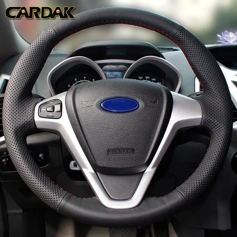 

CARDAK Black Artificial Leather Car Steering Wheel Cover for Ford Fiesta 2008-2013 Ecosport 2013-2016