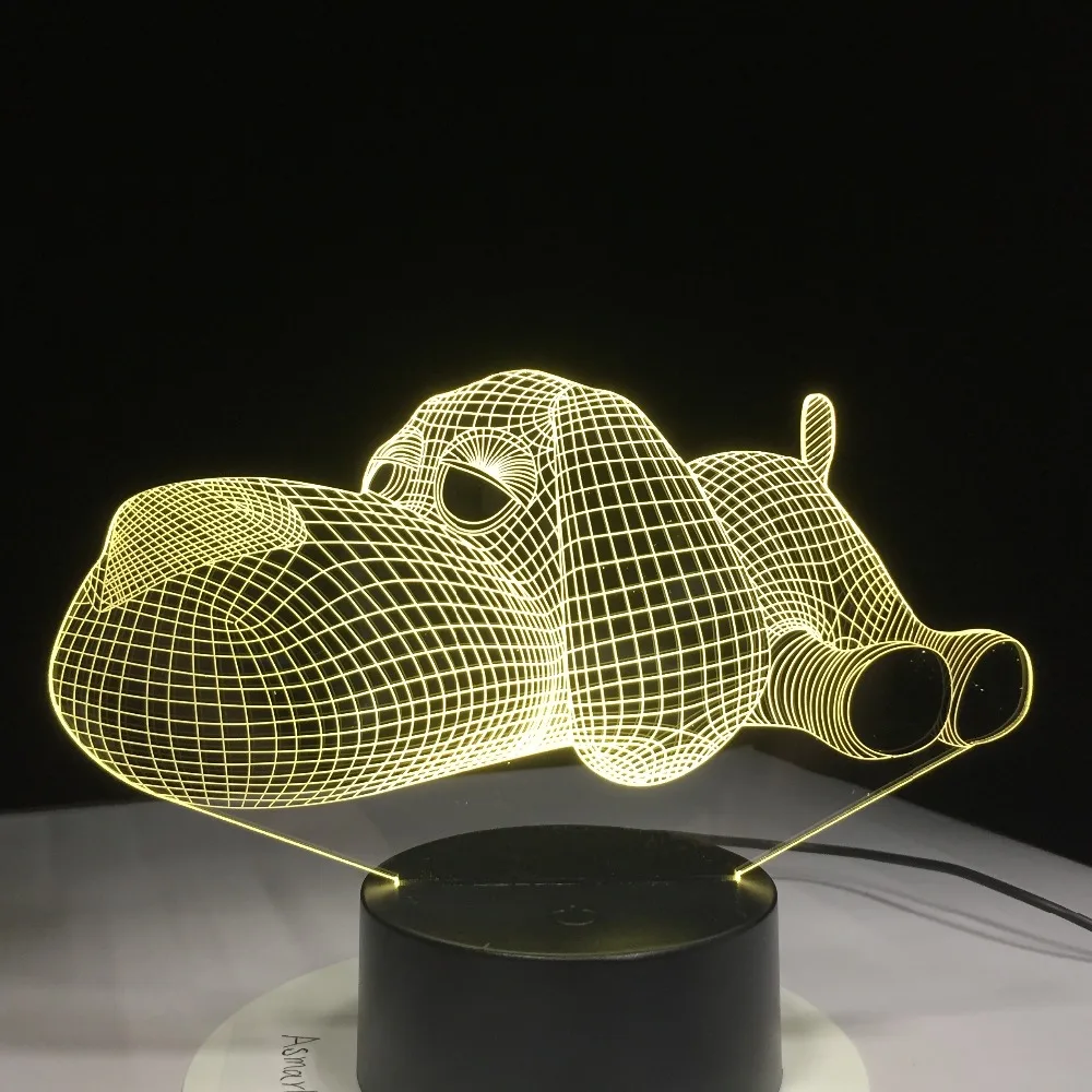 Милая собака лампа 3D Ночник детская игрушка светодиодная сенсорная настольная 7