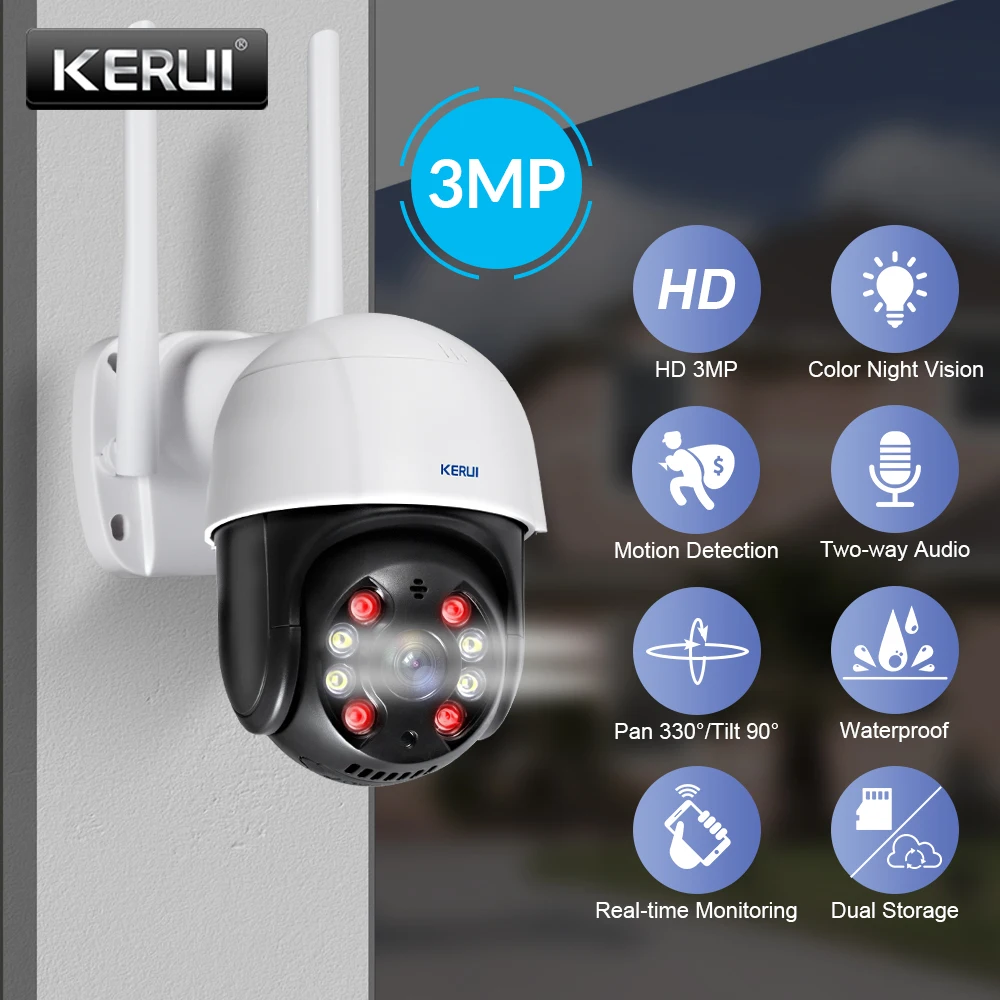 IP-камера наружная беспроводная KERUI 3 Мп Wi-Fi 4-кратный зум | Безопасность и защита