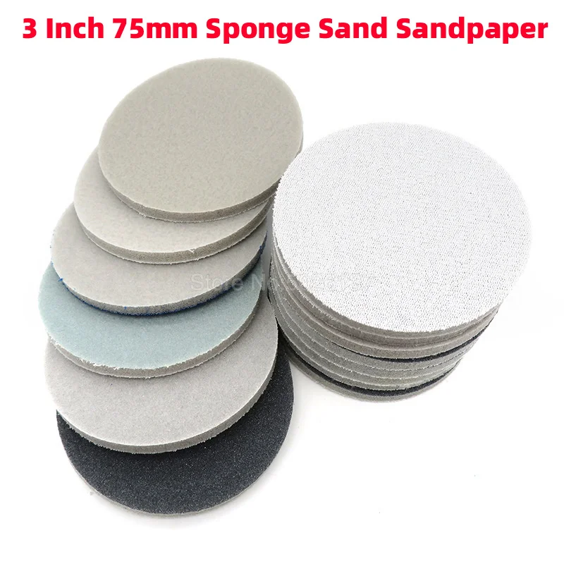 1Pcs 3-Inch 75MM Sponge Sand Disc Sandpaper Self-adhesive Sanding Hook Loop Polishing Grinding Diamond Pad Marble | Инструменты