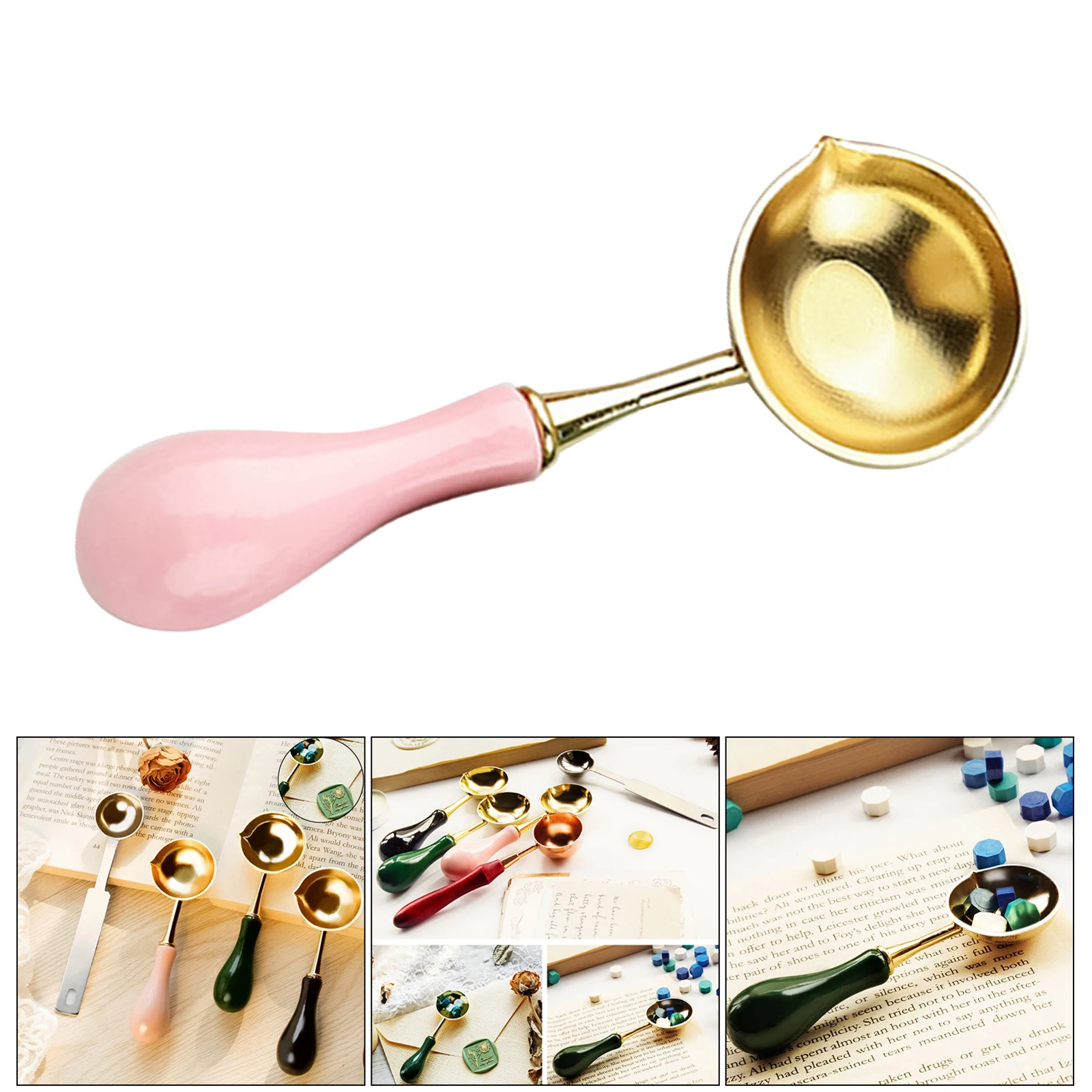 

Brass Wax Spoon, Vintage Elegant Wooden Handle Copper Spoon, Wax Sealing Stamp Melting Spoon for Mass Making Wax Seal