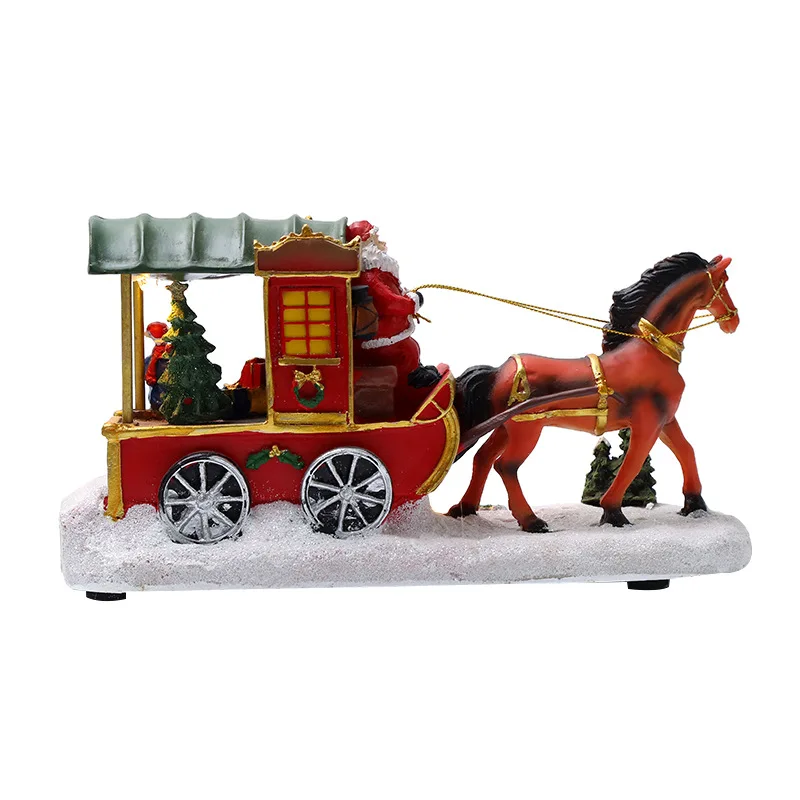 

Luminous Christmas Ornament Resin Santa Carriage Figurines Color Xmas Decoration For Home Living Room Bedroom He