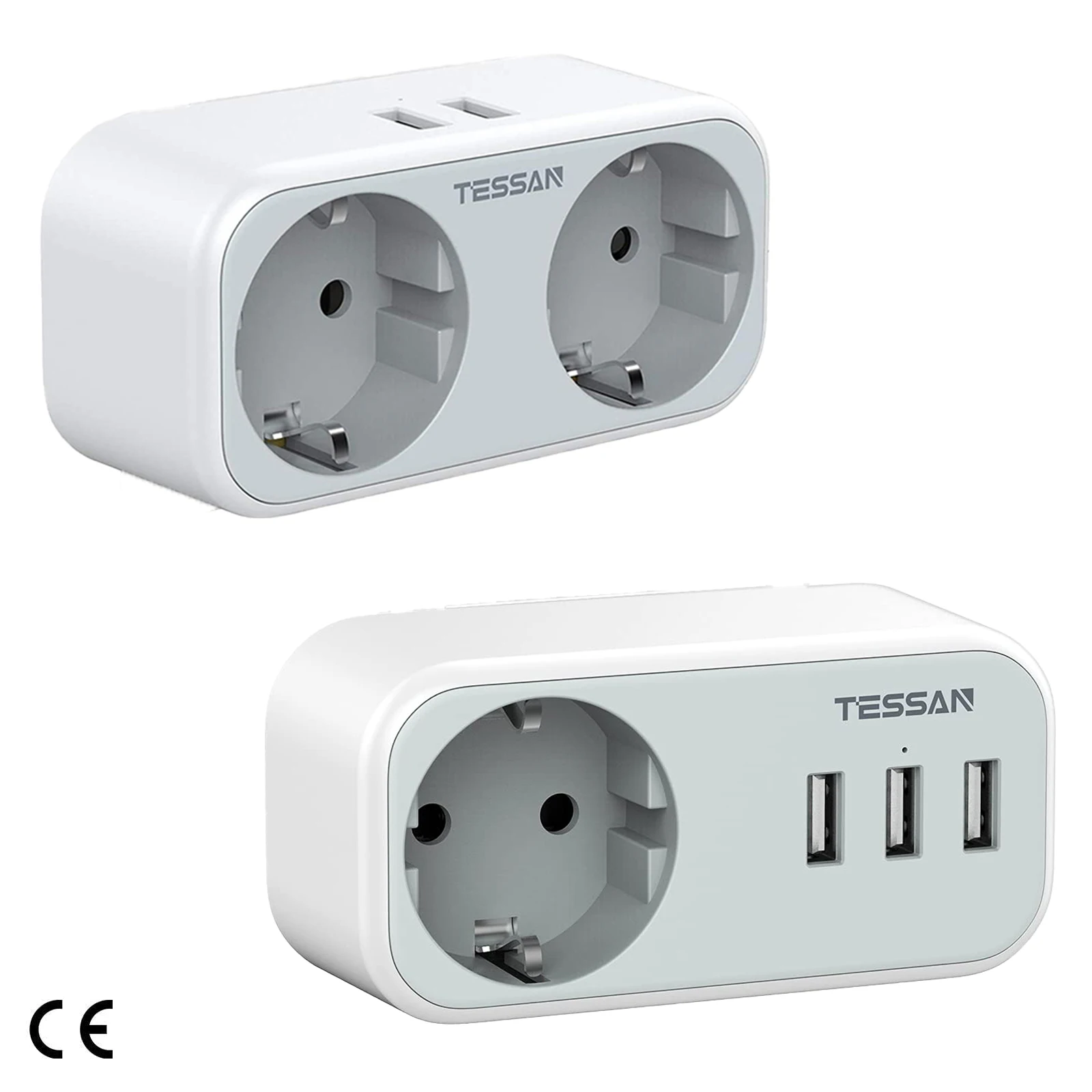 

TESSAN 4 in 1 Mini Size Socket Adapter with 1/2 DE/FR Outlet and 2/3 USB Ports, EU Wall Socket with Overload Protection for Home