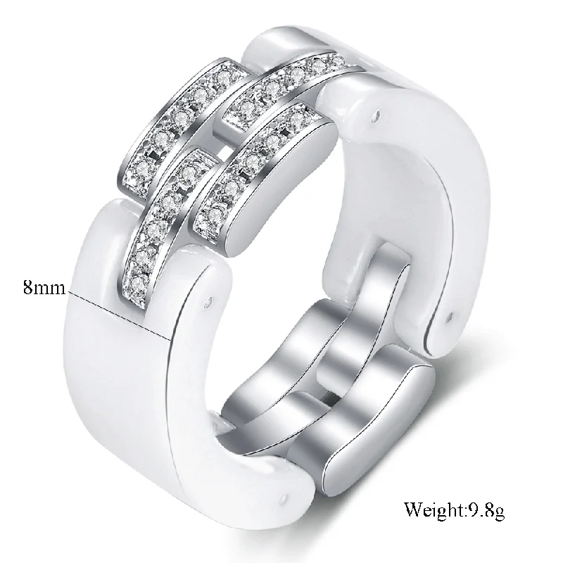 

SexMara 2021 Trend New Punk Black White Ceramic Metal Spliced Zircon Advanced Deformable Rings For Men Women Girls Party Jewelry