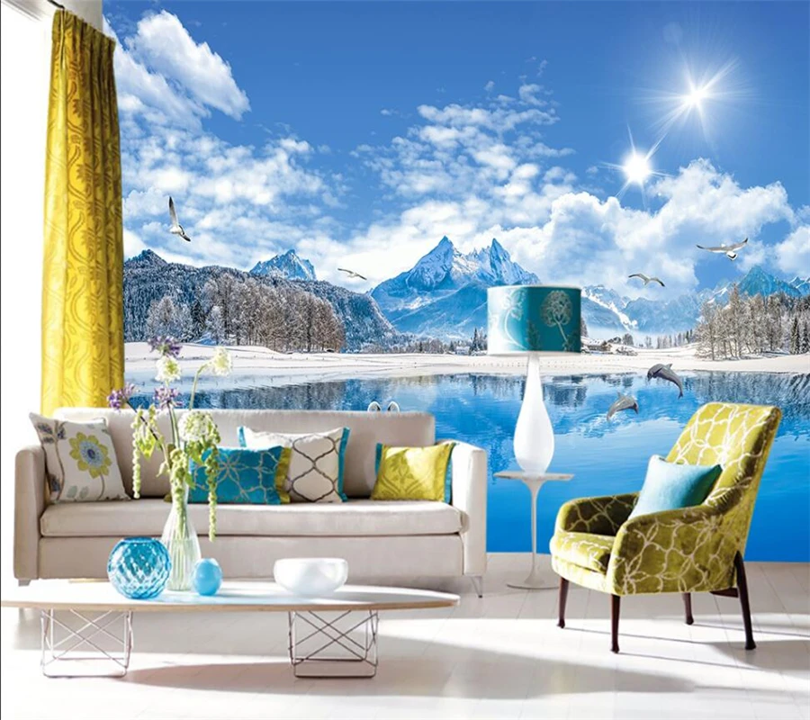 Настенная роспись на заказ 3D обои HD вид озеро Лебединое красивый пейзаж живопись