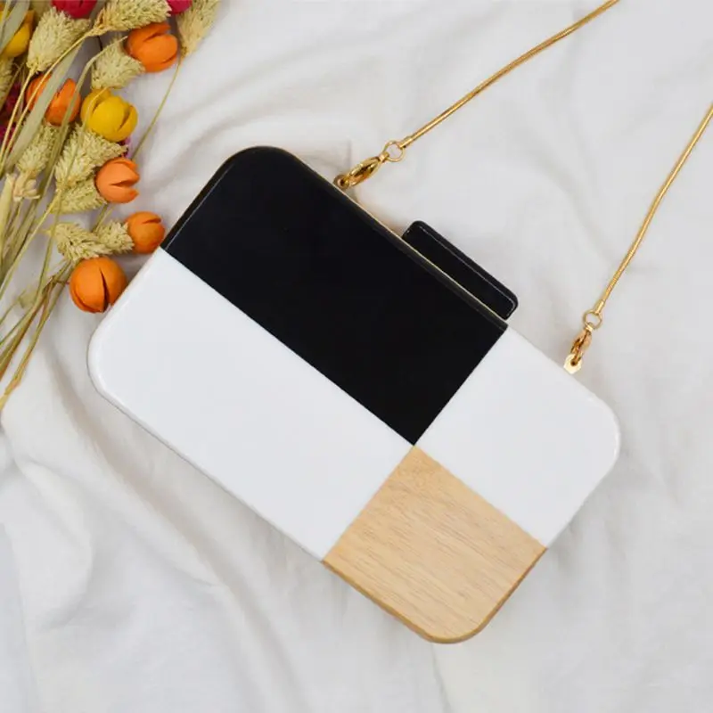 

1Pc Women Acrylic Clutch Patchwork Evening Bag Party Handbag Bridal Prom Shoulder Pu Bag