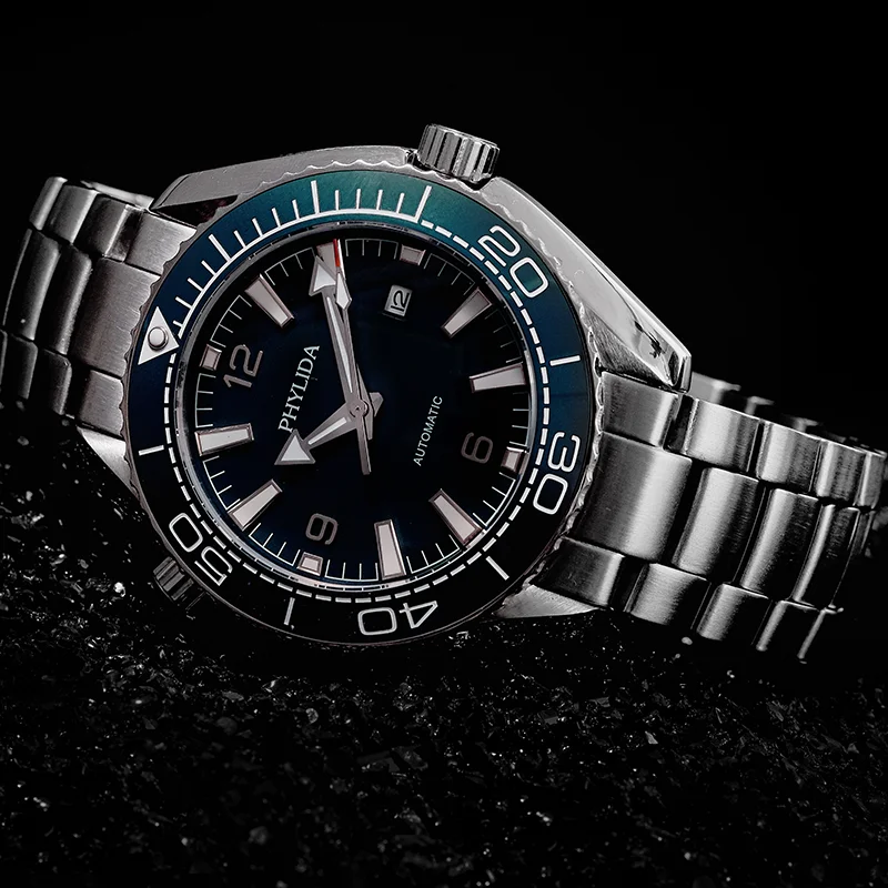 Мужские автоматические часы 43 5 мм синие морские сказочные сапфировые кристаллы