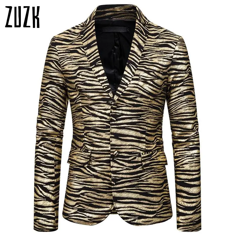 Для мужчин Блейзер Slim Fit Тигр бронзового цвета с принтом костюм маскарадные