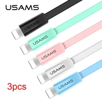 usams 3pcs u2 1 2m 2a flat usb a to lightning type c micro usb phone cable for iphone huawei xiaomi samsung data sync cable