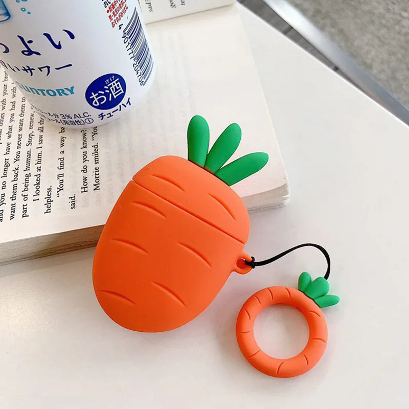 Красный 3D милый кактус морковь силиконовый чехол для Apple Airpods чехол Bluetooth наушники защитный чехол для Airpods 2 Чехол Для Air pods Bluetooth гарнитура оболочка Силиконовый Мягкий ремень кольца Забавный Чехол# EW - Цвет: Красный