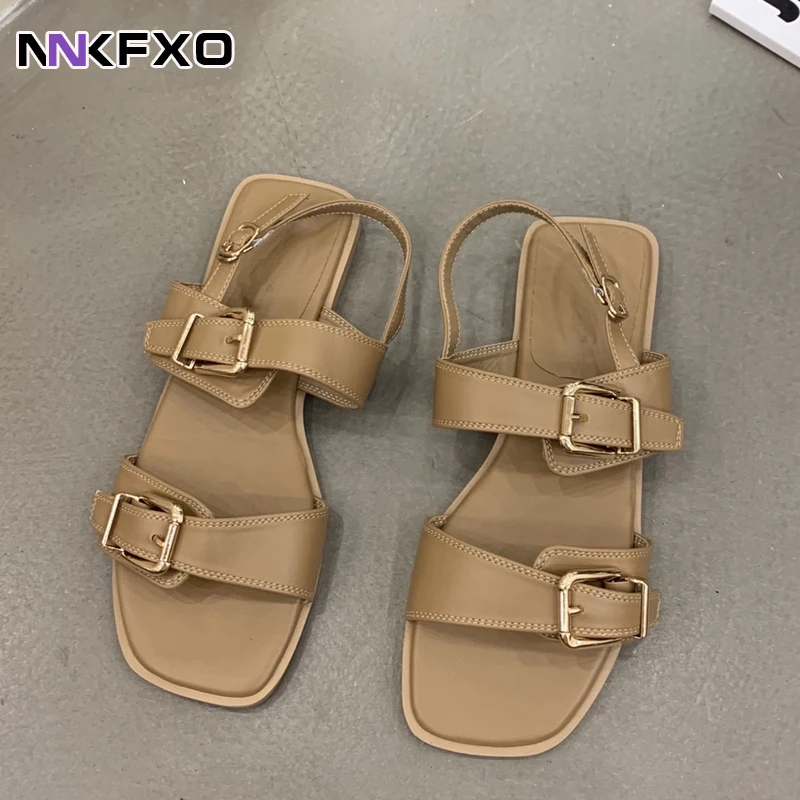 

Rome Style Sandals Women Fashoin flat Leather Sandal Shoes 2022 Summer Party Casual Holiday Shoes vc2994