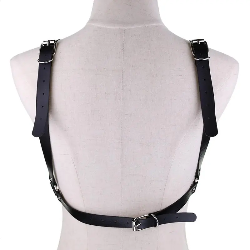 

Women Sexy Lingerie Body Harness Cage Bra Gothic PU Leather Black Punk Chain Tassel Chest Bondage Bra Ladies Garters Underwear