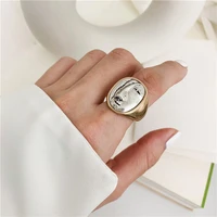 retro exaggerated portrait big circle ring personality geometric mask ring suitable for female girls banquet party jewelry gifts
