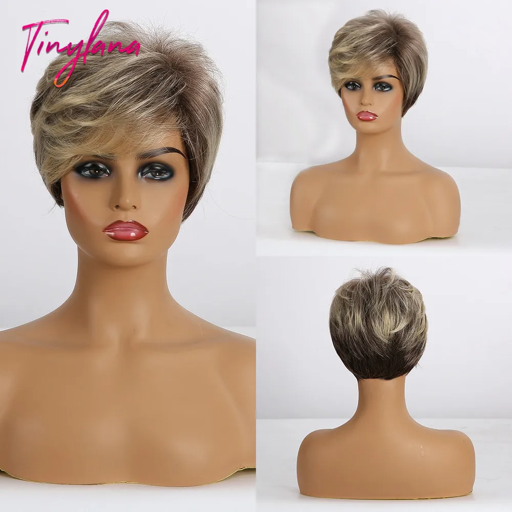 Миниатюрные светлые синтетические парики Лана короткие вьющиеся волосы для