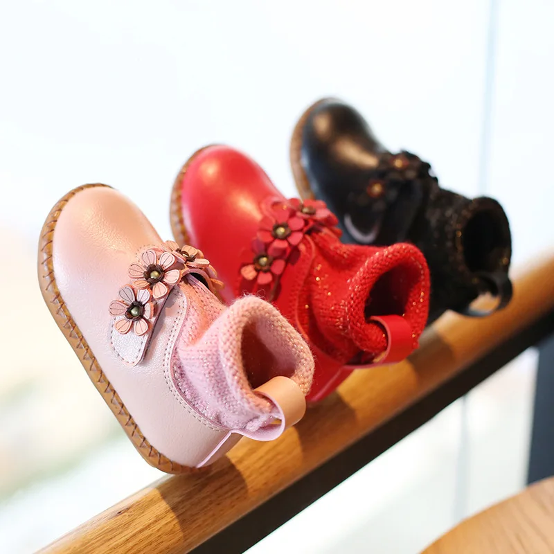 CUZULLAA-zapatos informales con gancho y lazo de flores para ni&ntilde;os y ni&ntilde;as, calzado plano con correa antideslizante de retales, talla 21-30, Oto&ntilde;o e Invierno-1