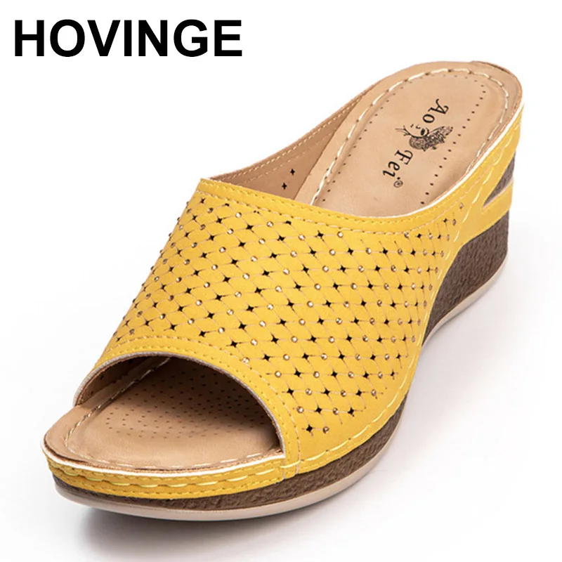 

HOVINGE Летняя женская обувь сандалии с Стразы женские ортопедические сандалии на танкетке Тапочки женские медицинские технические туфли