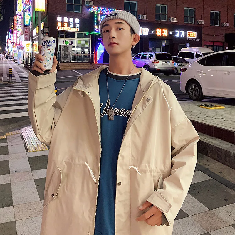 Осенний ветряной длинный Тренч мужской свободный жакет куртка на молнии