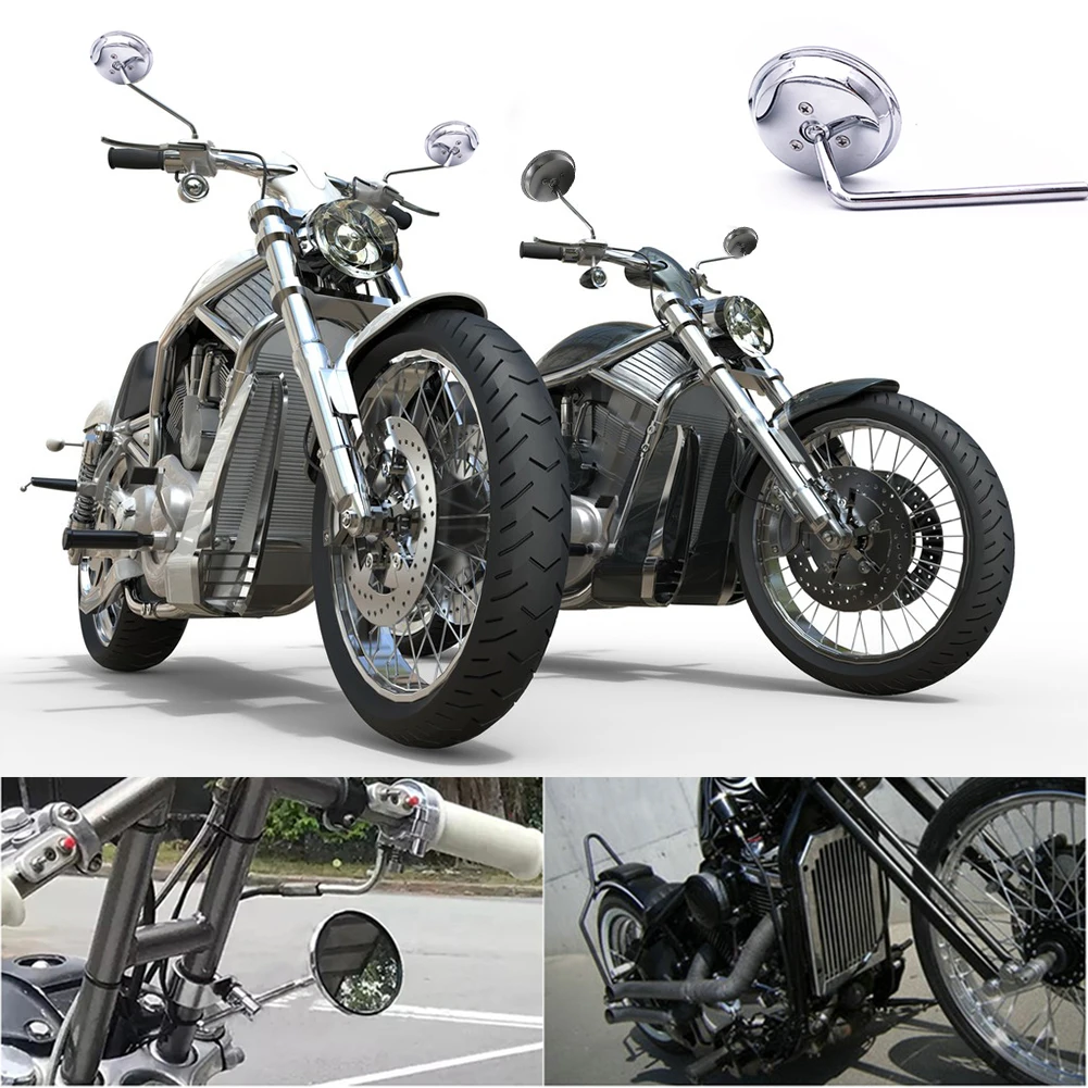 

Motorcycle Handlebar Rear View Mirrors Round Convex Clip-On Retro 22 25mm Mirrors for Harley for Honda for Kawasaki Cafe Racer