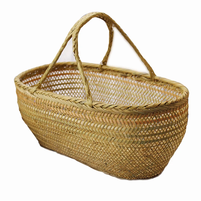 Большая бамбуковая соломенная корзина из ротанга ручной работы круглая
