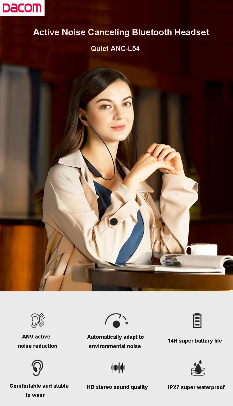 DACOM L54 ANC беспроводные Bluetooth наушники IPX7 водонепроницаемые активные шумоподавляющие наушники с шейным ремешком Спортивная гарнитура для телефона