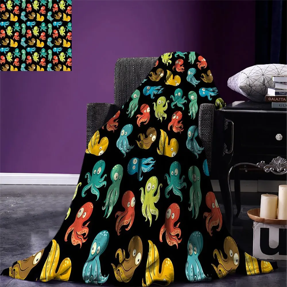 

Octopus Throw Blanket Octopus Cartoon Drawing Style Funny Characters from Ocean Underwater Life Image Blanket for Bed Couch