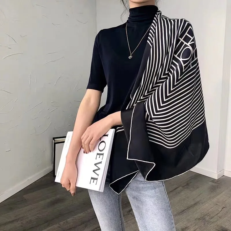 Новый европейский и американский солнцезащитный черный шарф в полоску большой