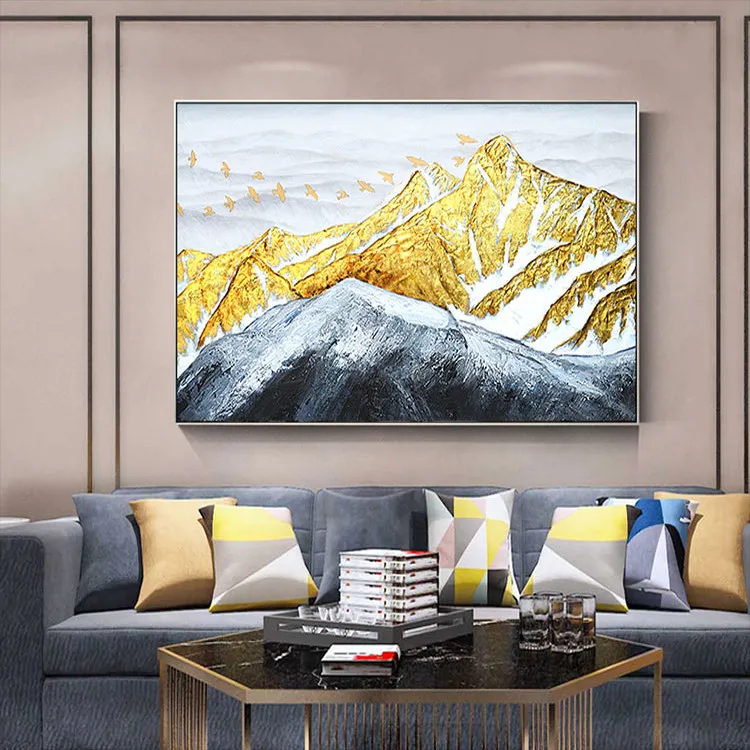 Абстрактная Золотая гора холст живопись акриловая текстура квадратный декор