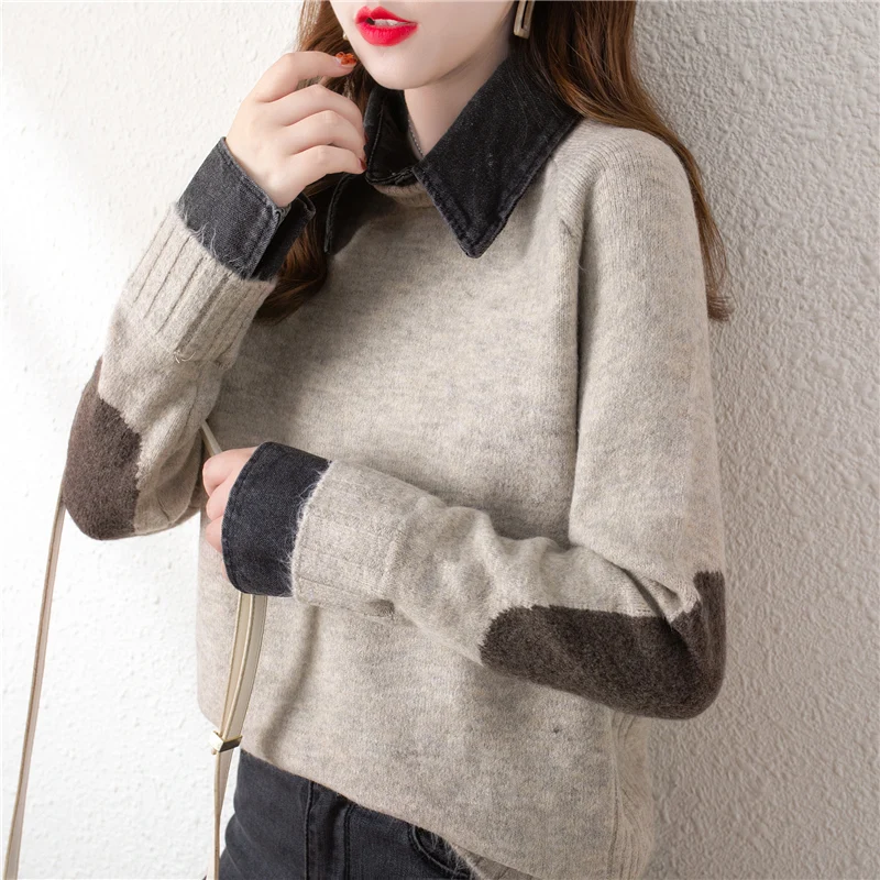 

Room 217933 on 3 row 2 】 to film the cowboy led the stitching color matching turtleneck sweater [1675] 65